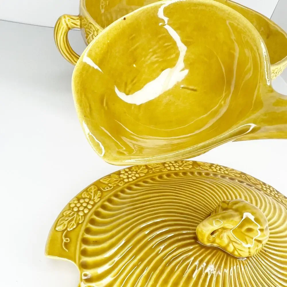 Mustard Yellow California Pottery 782 Soup Tureen Bowl, Lid And Matching Spoon